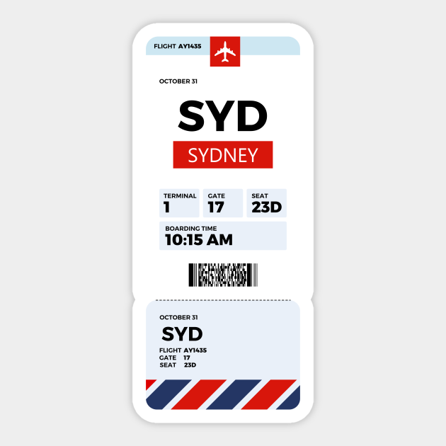 Sydney boarding pass Sydney Boarding Pass Sticker TeePublic Sydney boarding pass Sydney Boarding Pass Sticker TeePublic